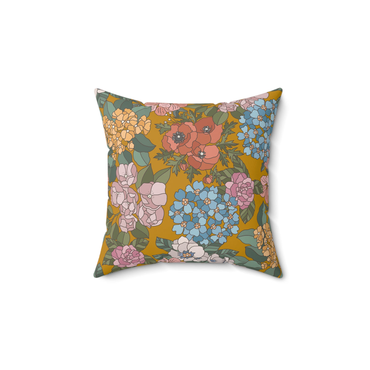 Golden Blossom Melody Square Pillow