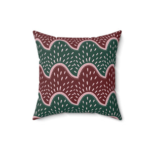 Burgundy and Emerald Wave Square Pillow