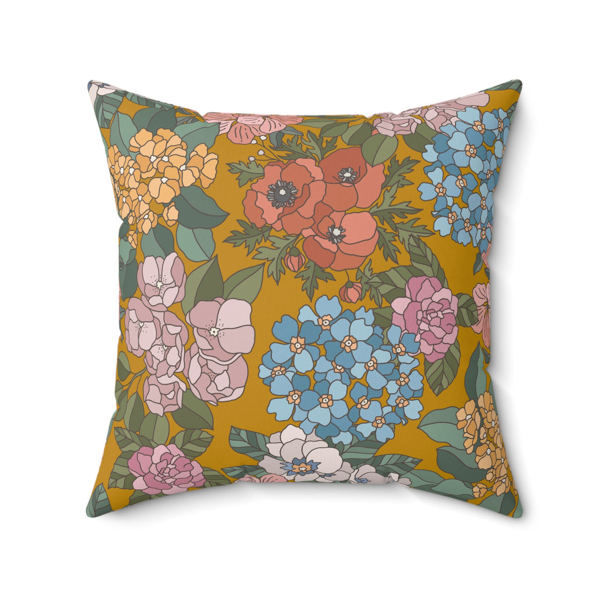 Golden Blossom Melody Square Pillow