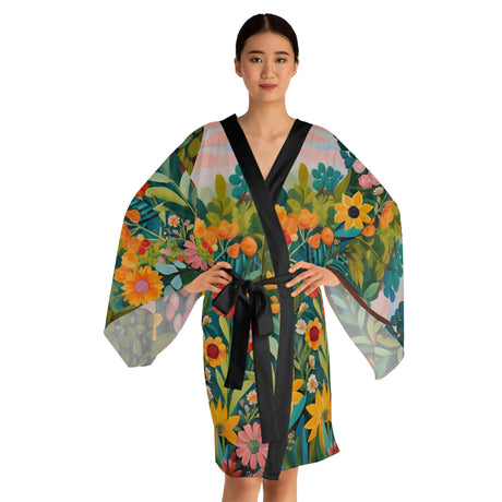 Bohemian Garden Reverie Long Sleeve Kimono Robe - Boho Garden Serenity Collection