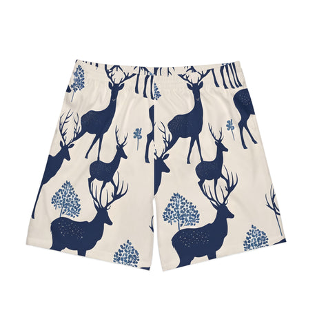 Indigo Antlers Japanese Minimalist Beach Shorts - Tranquil Deer Collection
