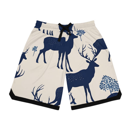 Majestic Indigo Deer Ink Art Basketball Rib Shorts - Tranquil Deer Collection