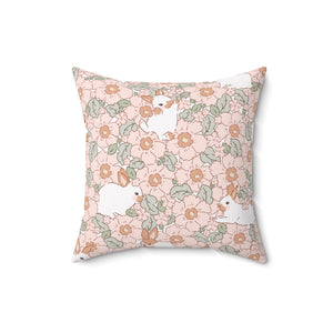 Whimsical Bunny Meadow Square Pillow