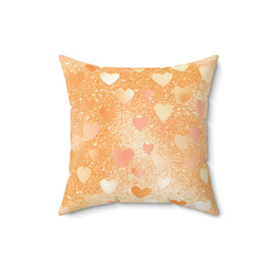 Golden Heart Glow Square Pillow