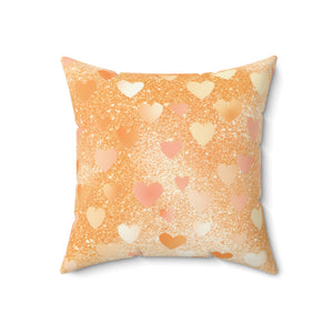 Golden Heart Glow Square Pillow