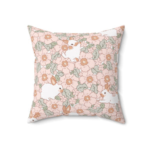 Whimsical Bunny Meadow Square Pillow