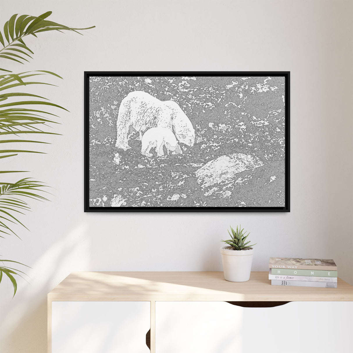 Polar Bear and Cub on the Shore, Torngat Mountains