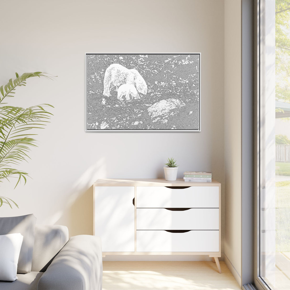 Polar Bear and Cub on the Shore, Torngat Mountains