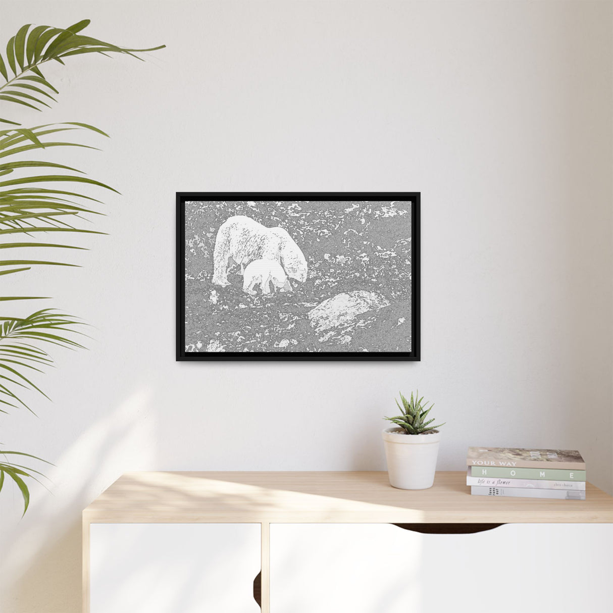 Polar Bear and Cub on the Shore, Torngat Mountains