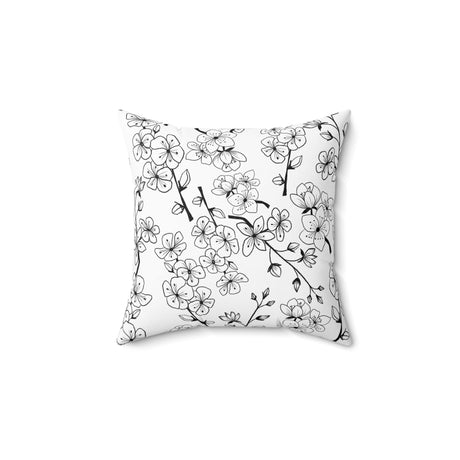 Monochrome Blossom Elegance Square Pillow