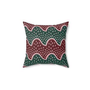 Burgundy and Emerald Wave Square Pillow