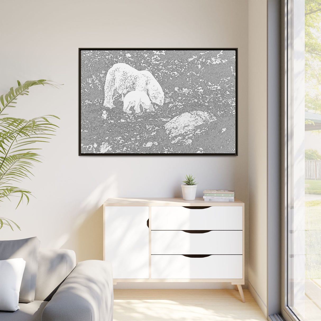 Polar Bear and Cub on the Shore, Torngat Mountains