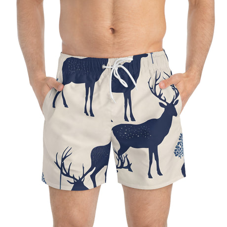 Indigo Elegance Deer Swim Trunks - Tranquil Deer Collection