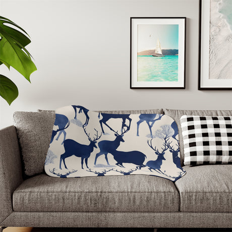 Minimalist Ink-Style Deer Sherpa Blanket - Tranquil Deer Collection
