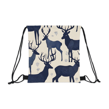 Elegant Indigo Deer Ink Art Outdoor Drawstring Bag - Tranquil Deer Collection
