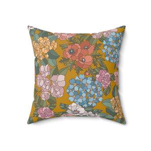 Golden Blossom Melody Square Pillow