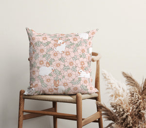 Whimsical Bunny Meadow Square Pillow