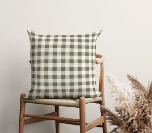 Sage Green Gingham Square Pillow