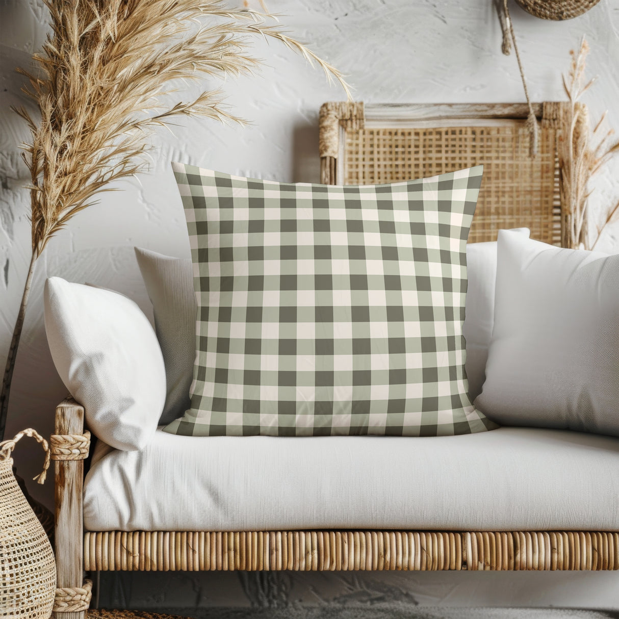 Sage Green Gingham Square Pillow