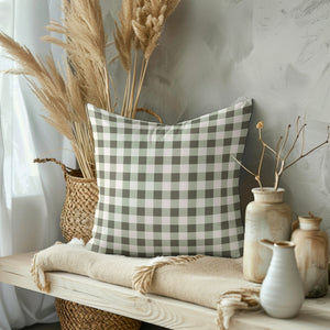 Sage Green Gingham Square Pillow