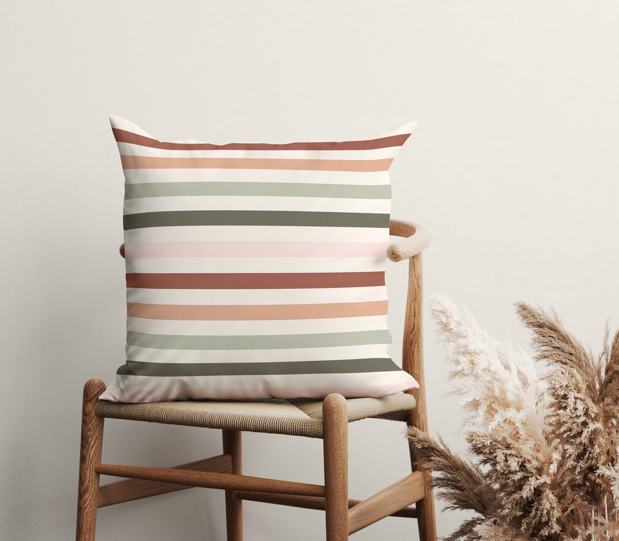 Earthy Striped Terracotta Square Pillow