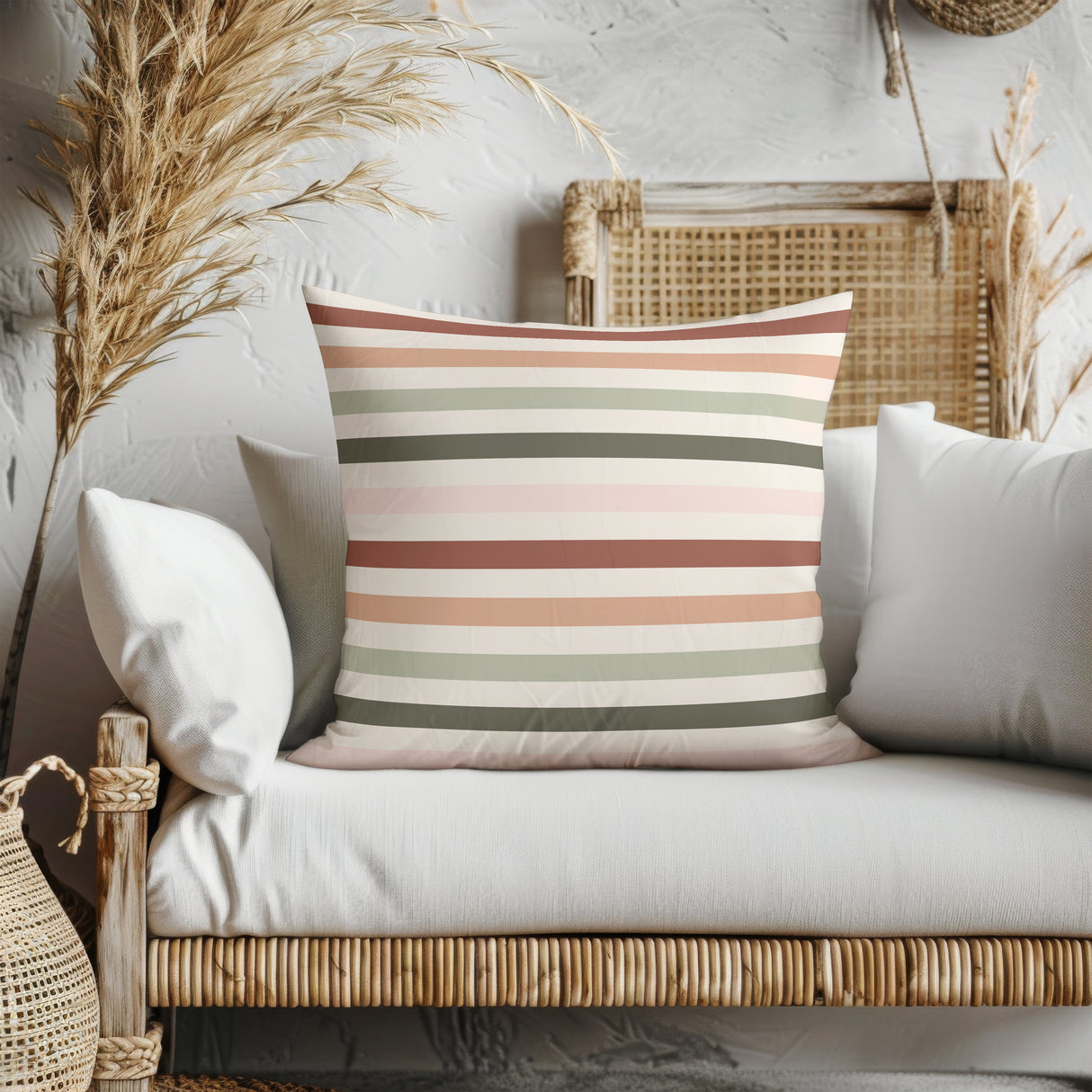 Earthy Striped Terracotta Square Pillow