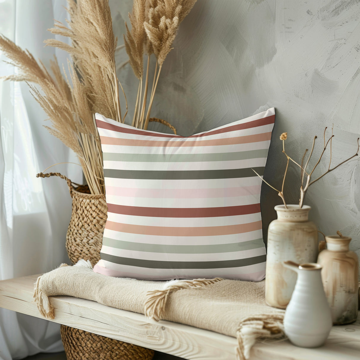 Earthy Striped Terracotta Square Pillow