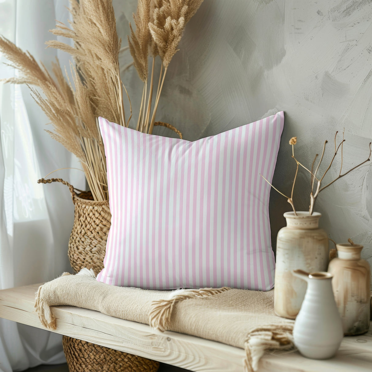 Minimalist Blush Pinstripe Square Pillow