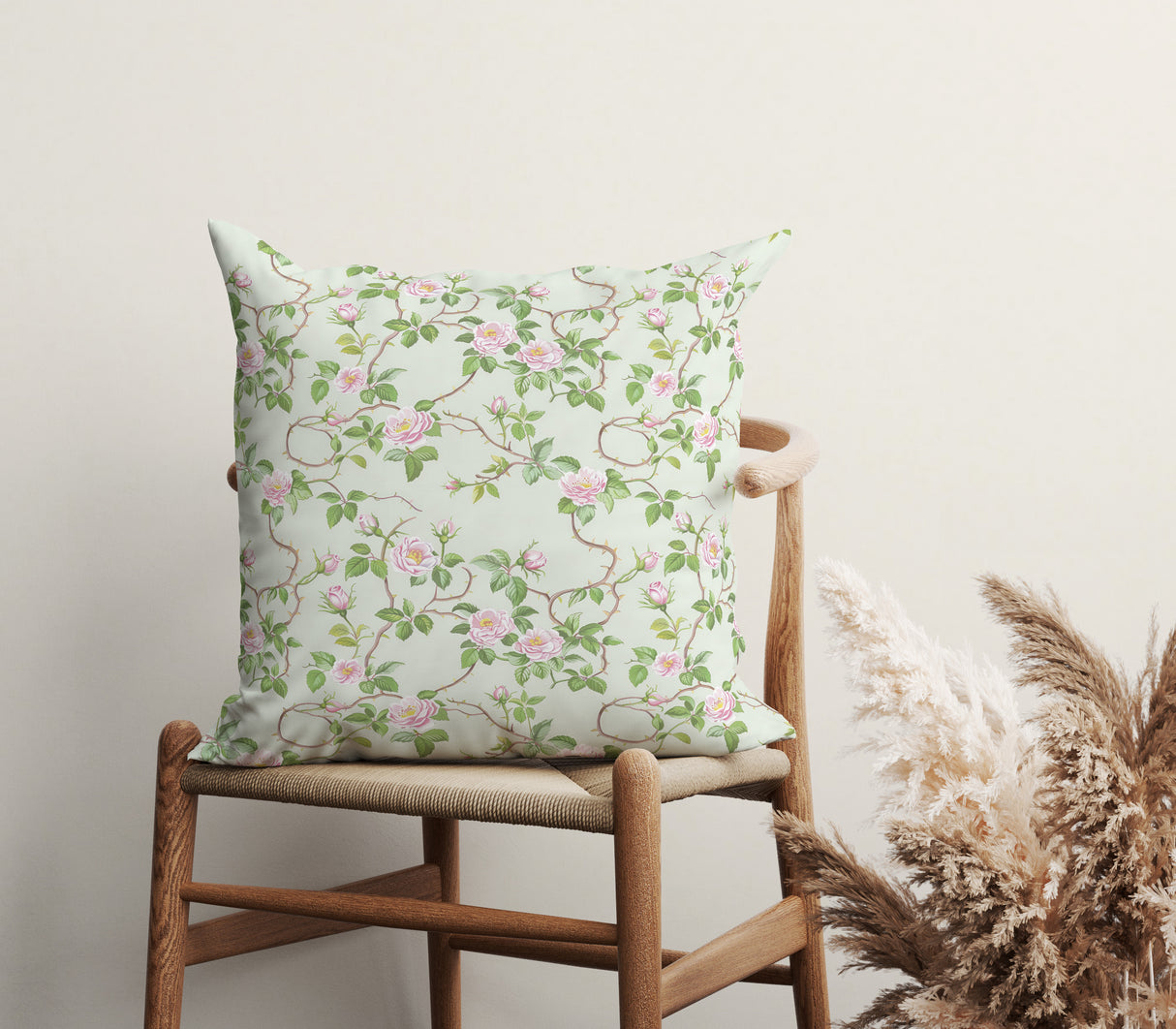 Elegant Mint Rose Garden Square Pillow