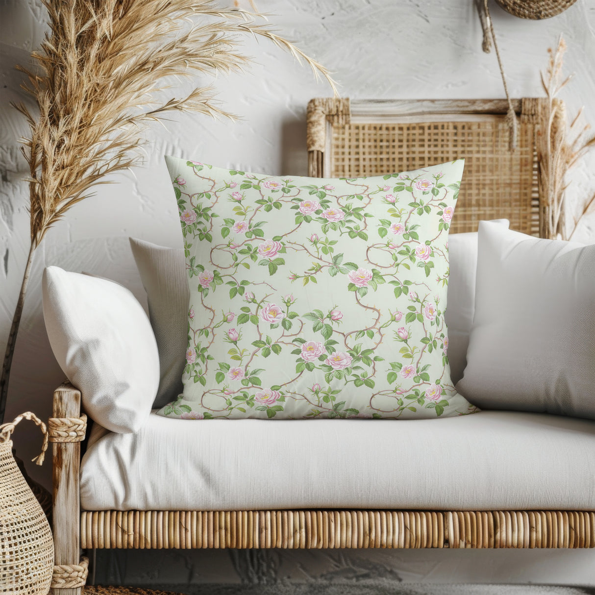 Elegant Mint Rose Garden Square Pillow