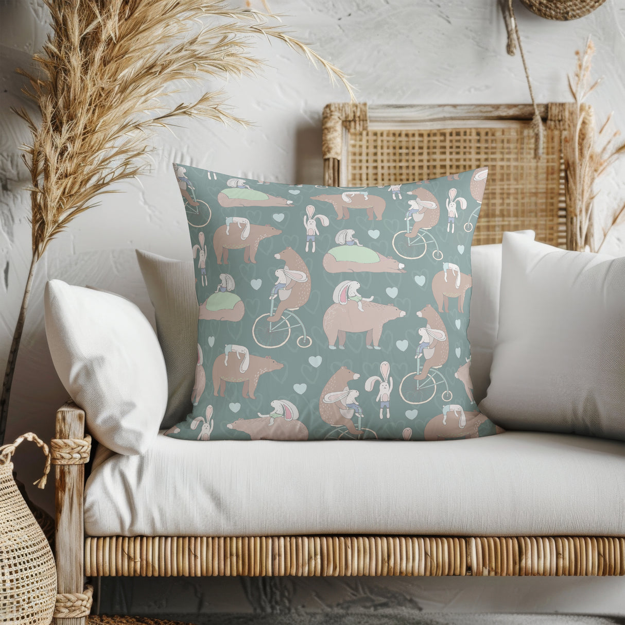 Whimsical Forest Friends Square Pillow