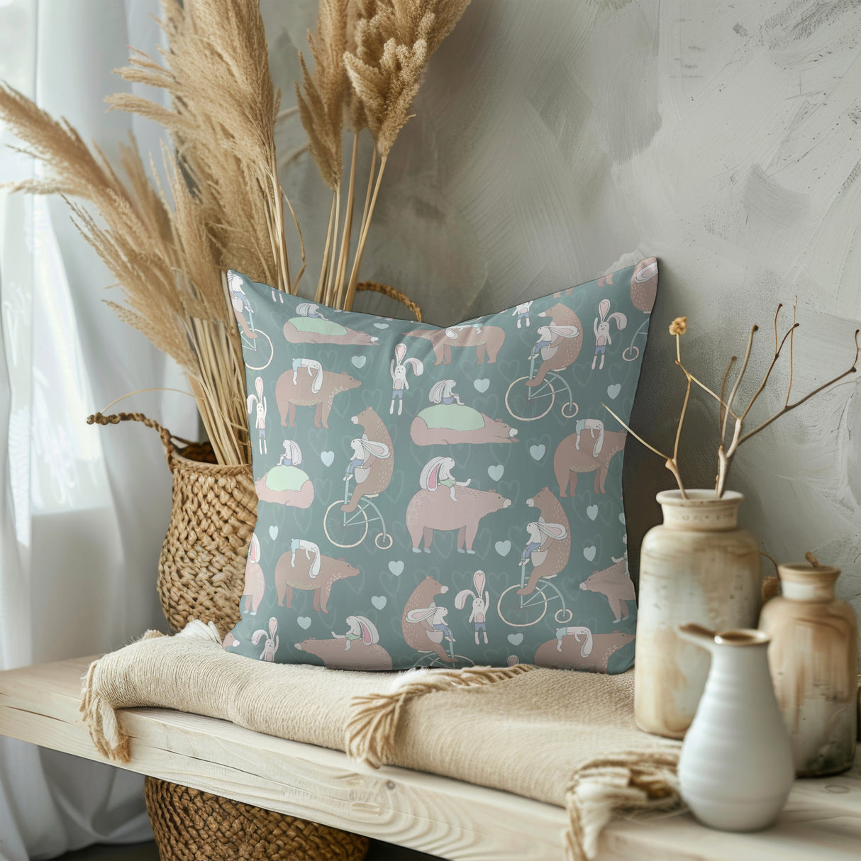 Whimsical Forest Friends Square Pillow