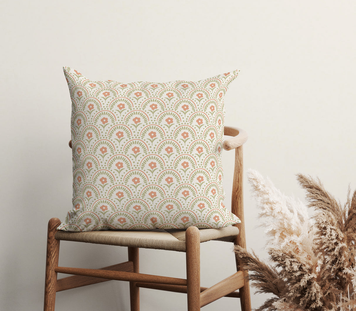 Retro Terracotta Scallop Square Pillow