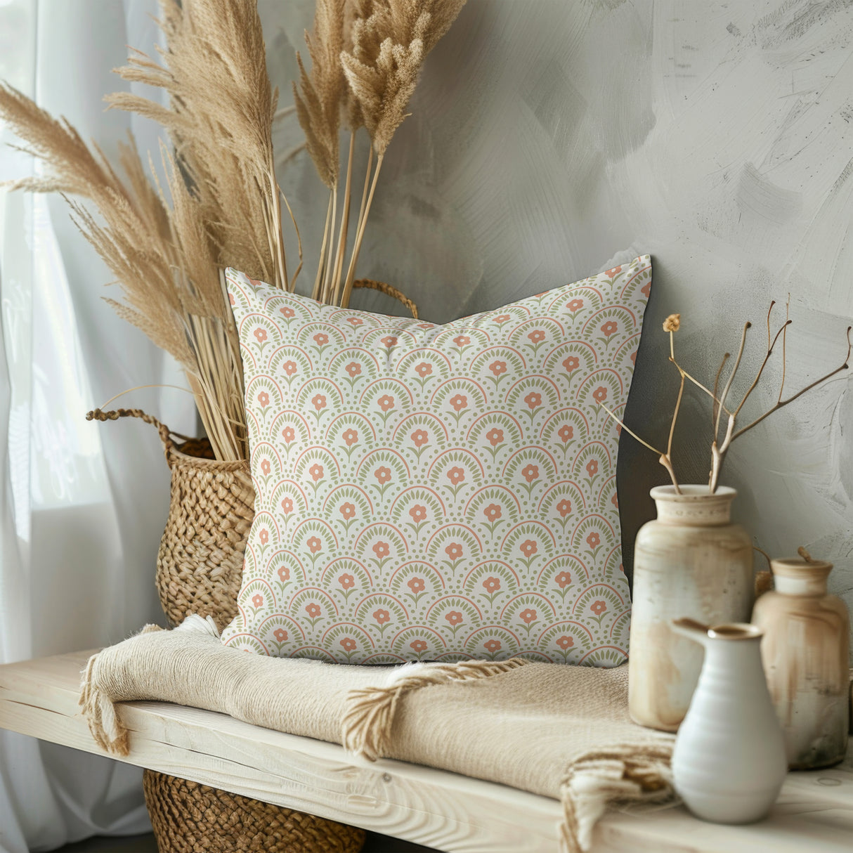 Retro Terracotta Scallop Square Pillow