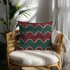 Burgundy and Emerald Wave Square Pillow