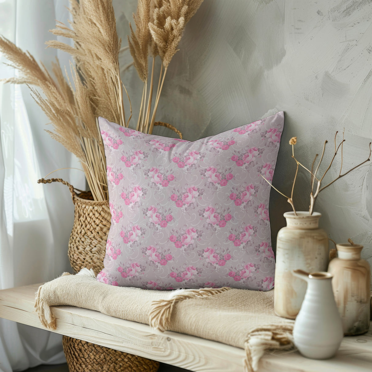 Romantic Blush Floral Square Pillow