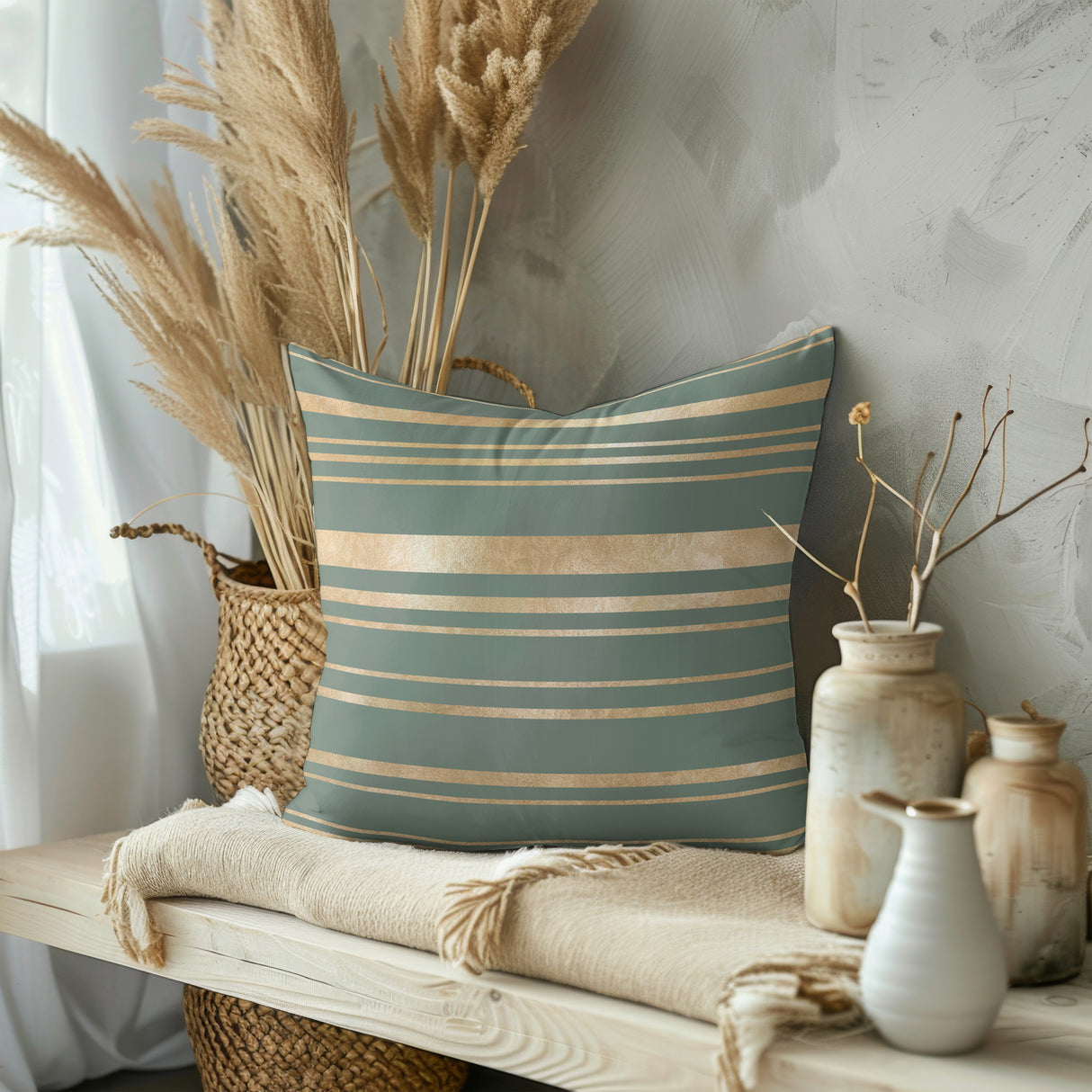 Elegant Gold Stripe Square Pillow