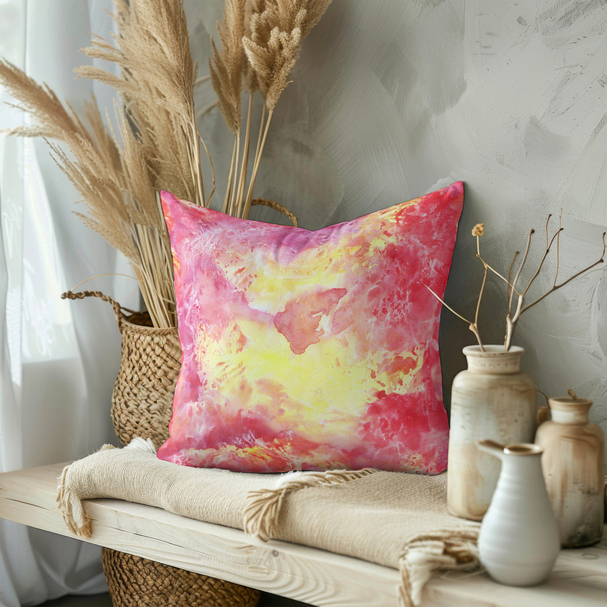 Radiant Watercolor Glow Square Pillow