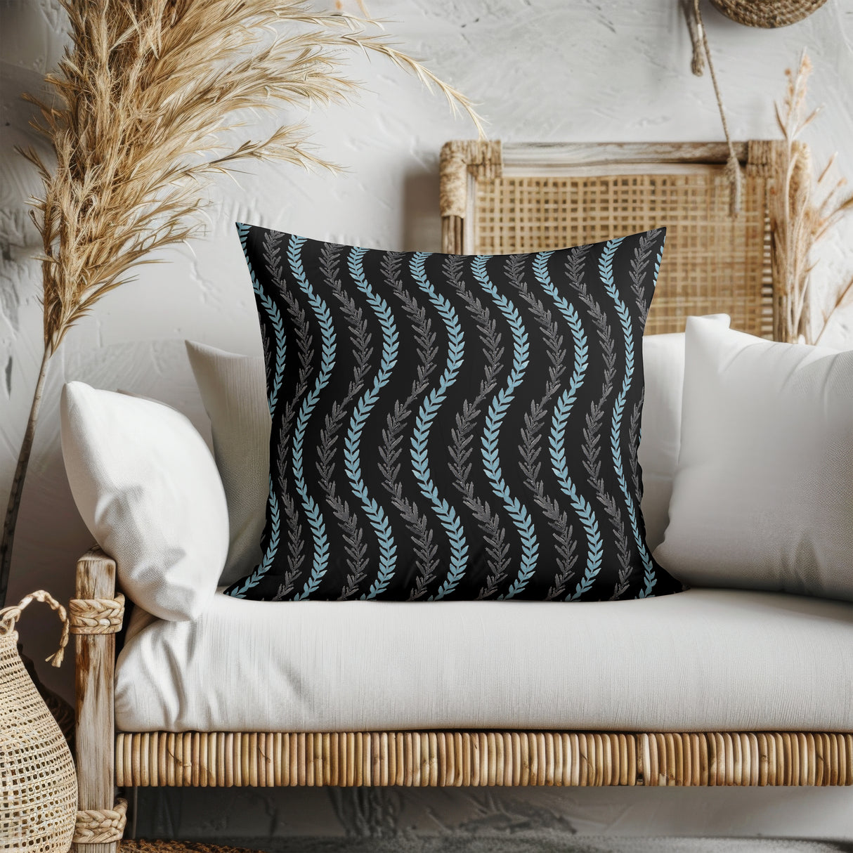 Wavy Vine Elegance Square Pillow