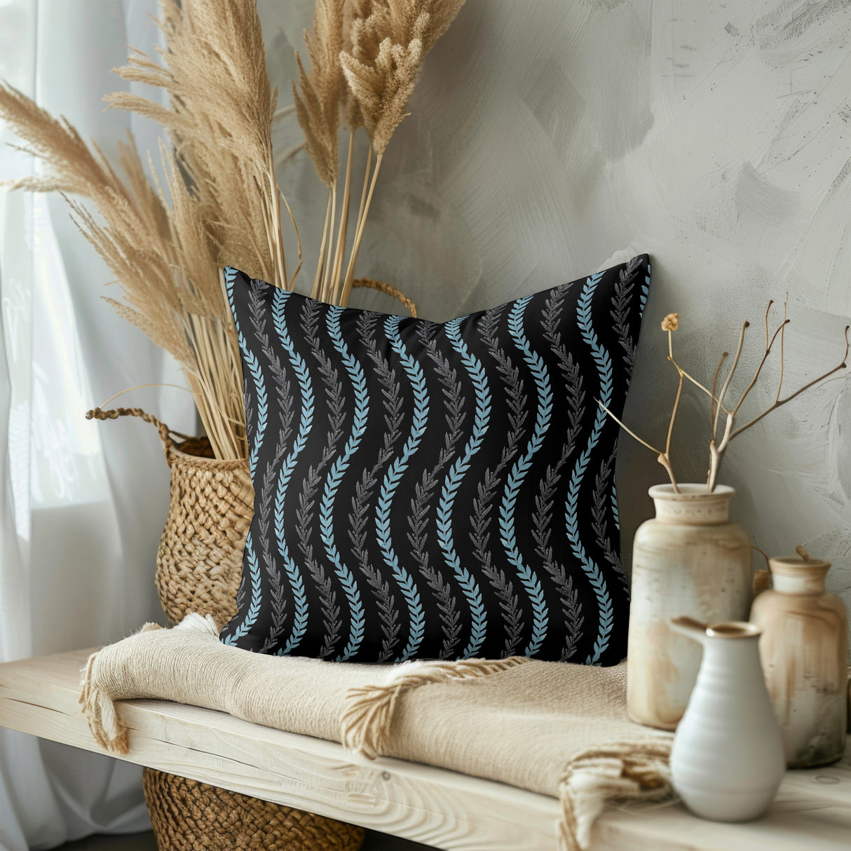 Wavy Vine Elegance Square Pillow