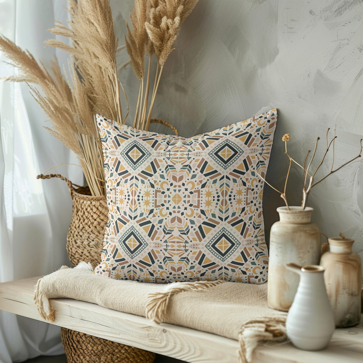 Geometric Desert Glow Square Pillow