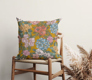 Golden Blossom Melody Square Pillow