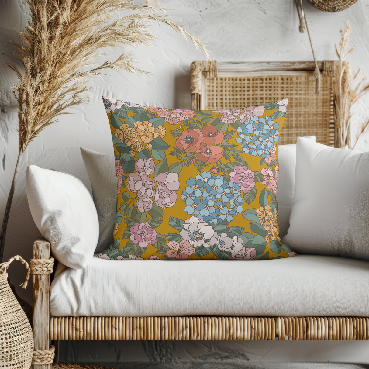 Golden Blossom Melody Square Pillow