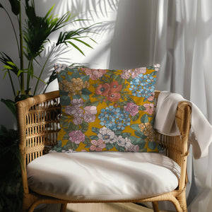 Golden Blossom Melody Square Pillow