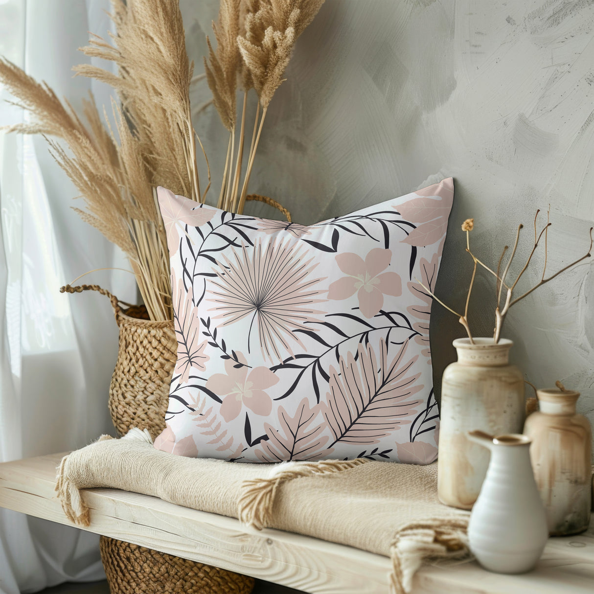 Soft Blush Botanicals Square Pillow