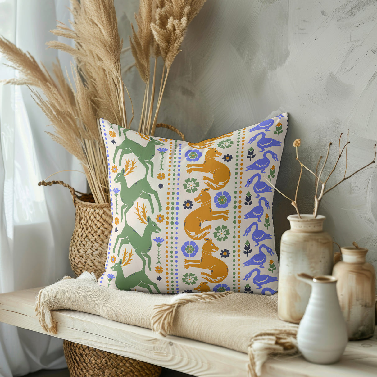 Folk Art Harmony Square Pillow