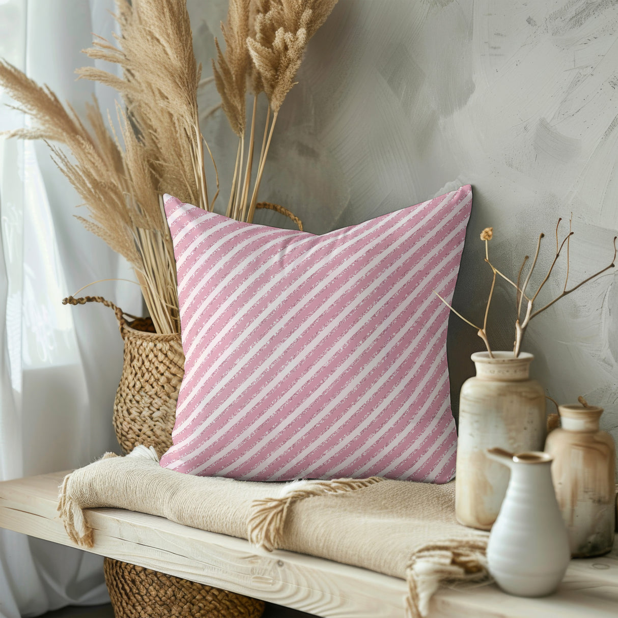 Blush Diagonal Elegance Square Pillow