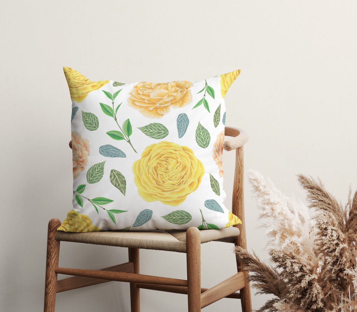 Golden Bloom Elegance Square Pillow