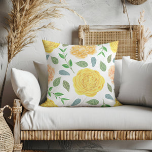 Golden Bloom Elegance Square Pillow