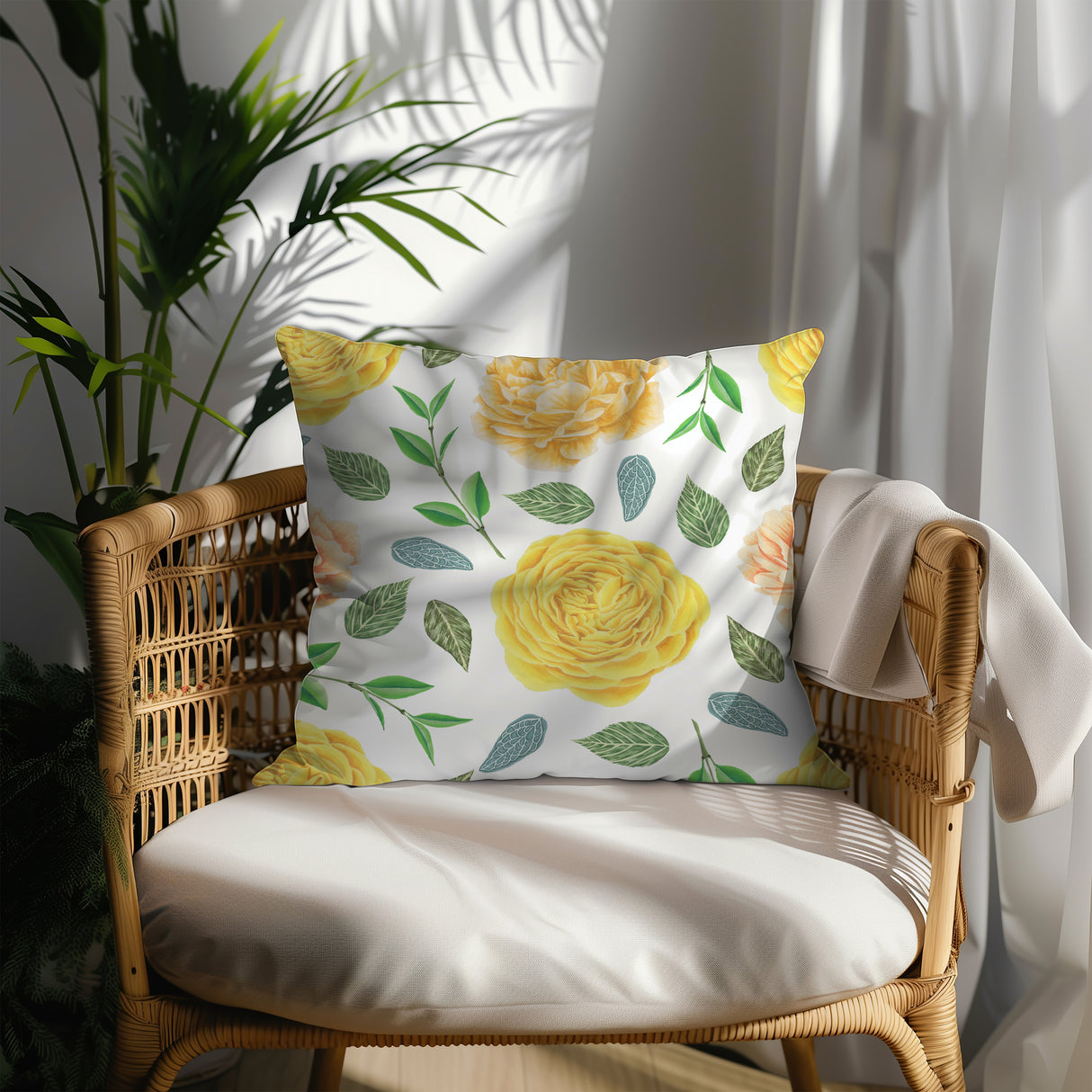 Golden Bloom Elegance Square Pillow